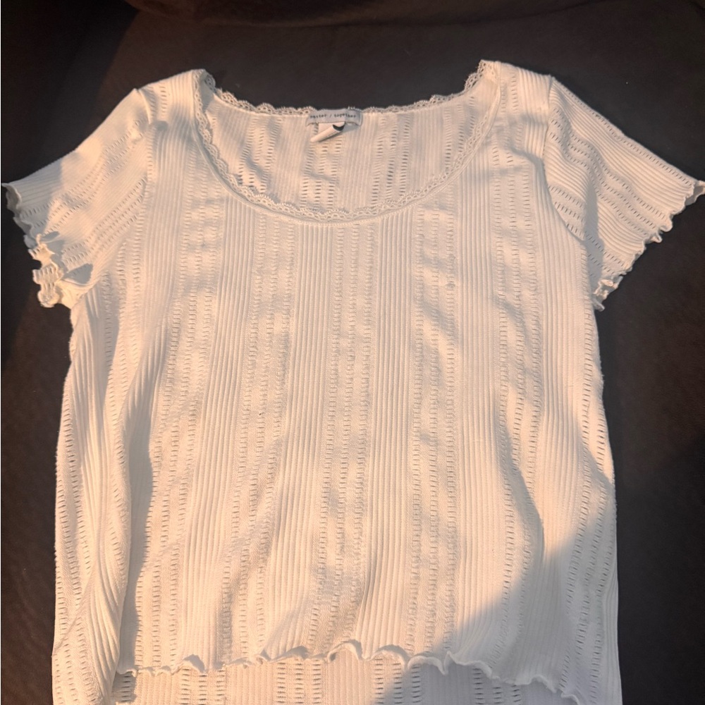 White Lace-Trimmed Women's Top